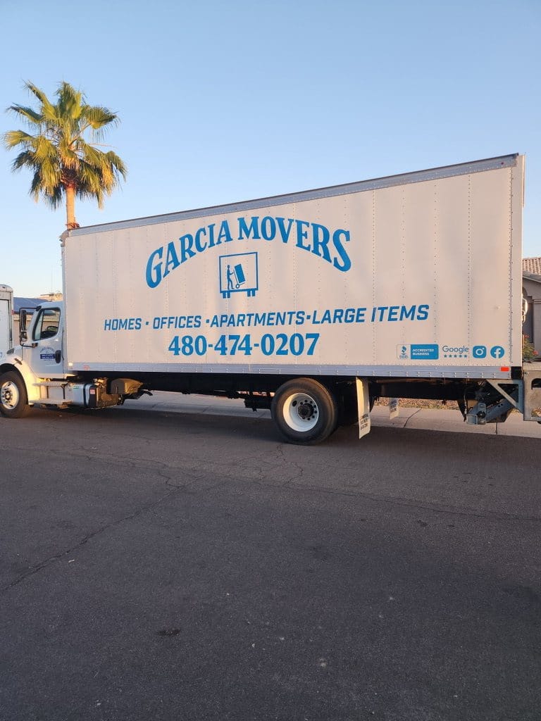 A Garcia Movers truck at golden hour, ready for the day's moves